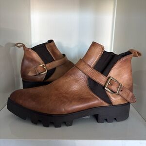 Bluzi Brown Leather ankle Boot with Buckle Strap #107